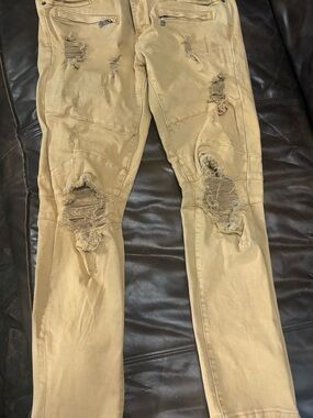 Men's Straight Distressed Jeans in Khaki